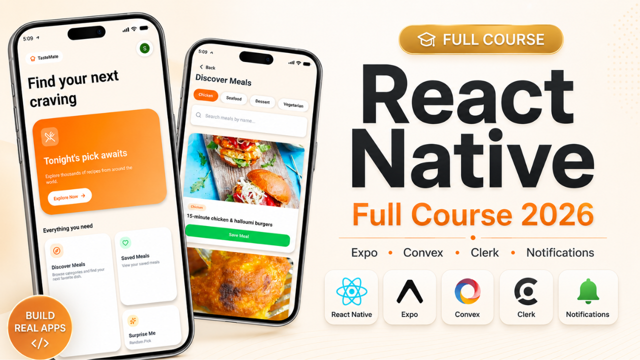 React Native Full Course 2026 | Expo, Convex, Clerk, Notifications project preview